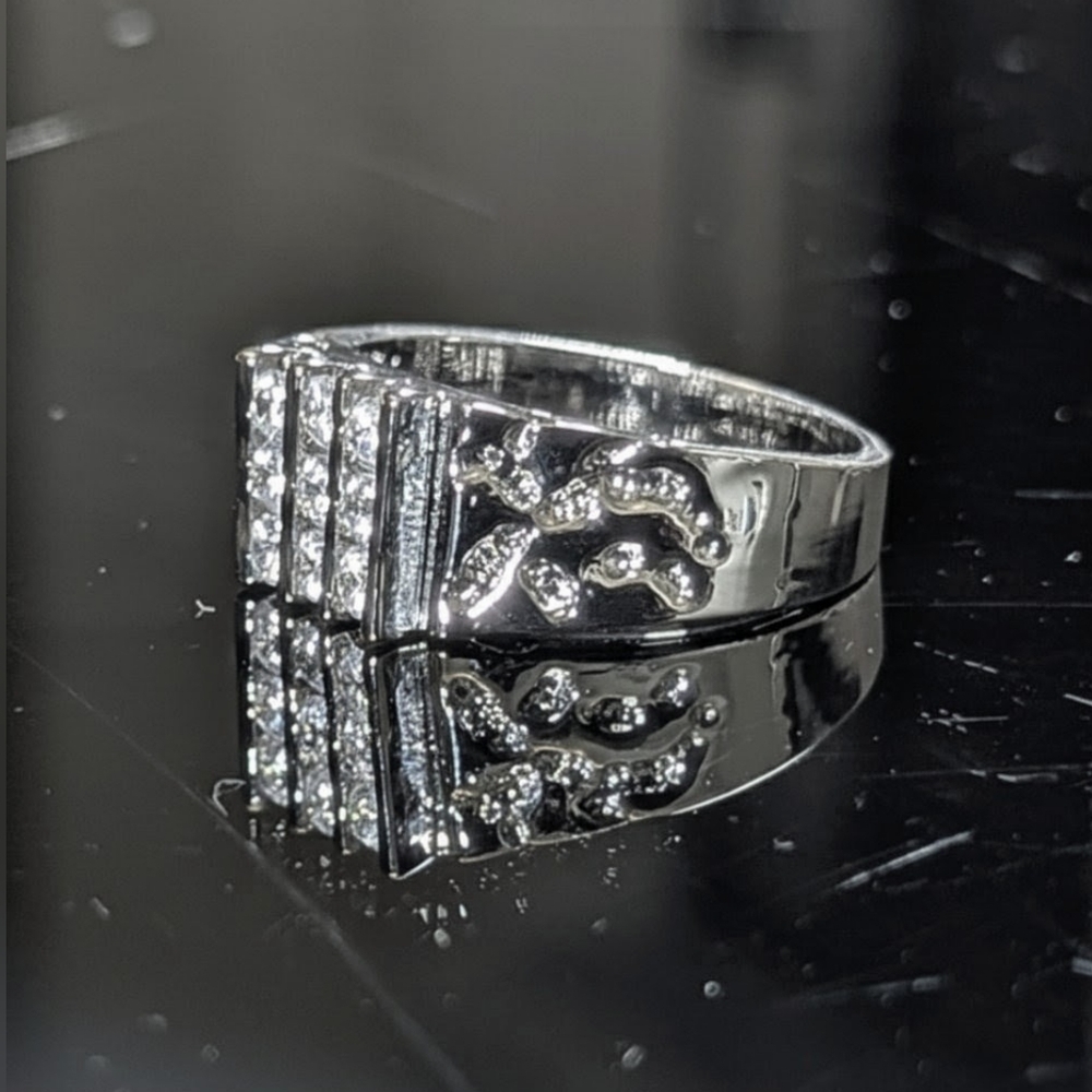 Heavy 8.7g Sterling Silver Men’s Nugget Ring • AAA Machine-Cut "Fire" CZ • NOS